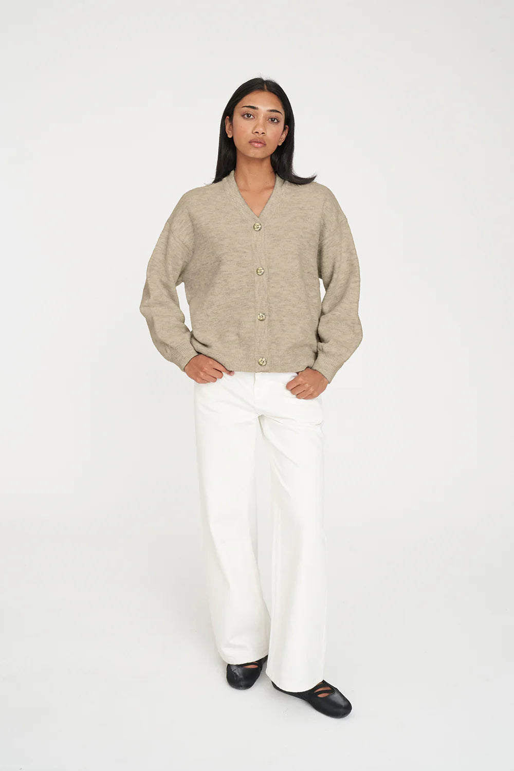 HUFFER KENDALL CARDIGAN - OAT MARLE - THE VOGUE STORE