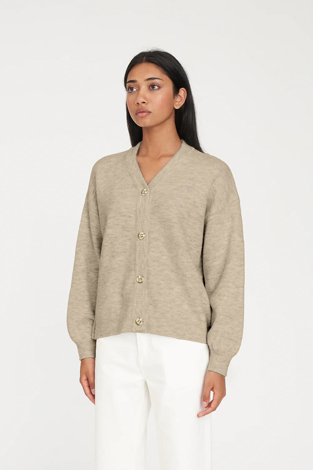 HUFFER KENDALL CARDIGAN - OAT MARLE - THE VOGUE STORE