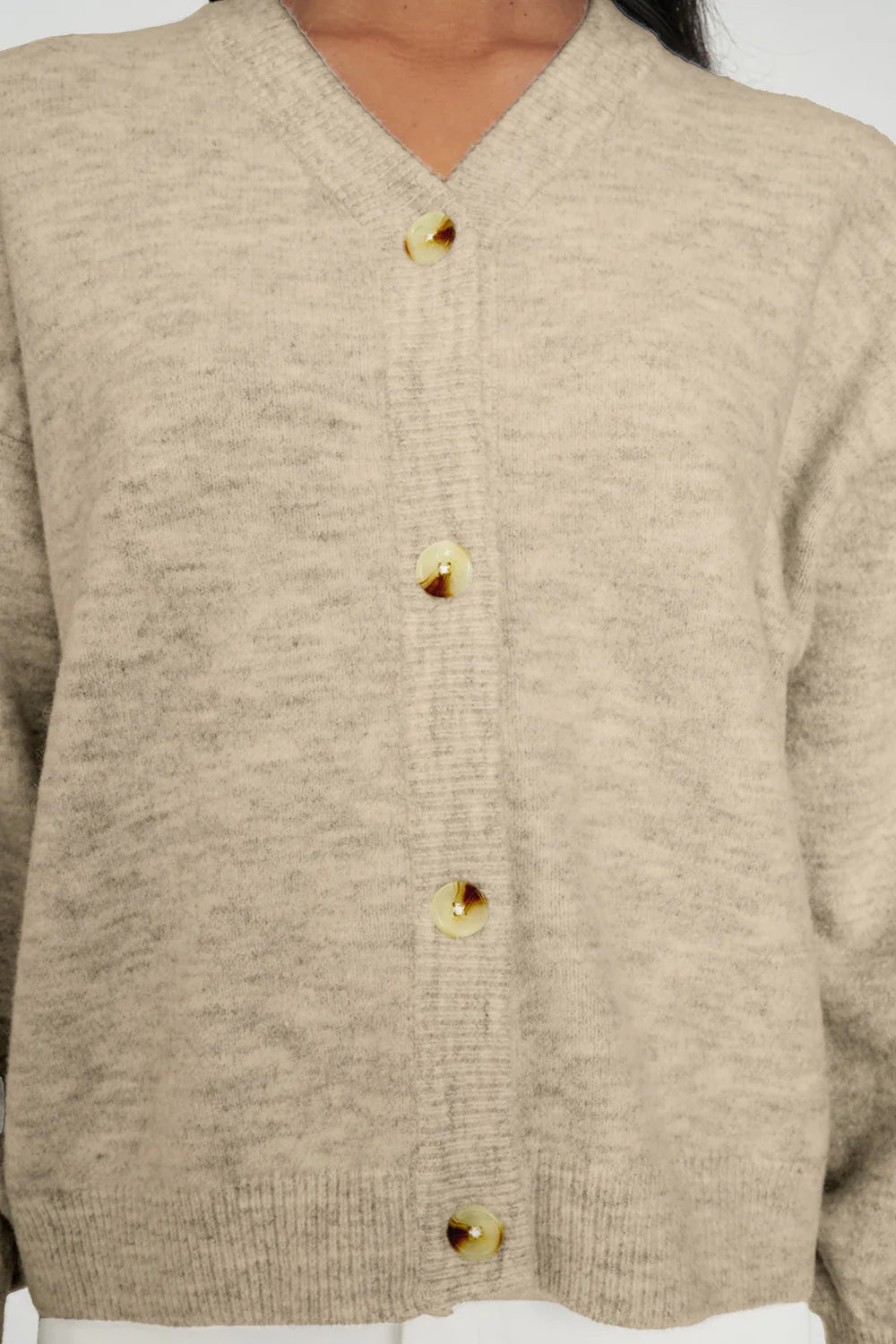 HUFFER KENDALL CARDIGAN - OAT MARLE - THE VOGUE STORE