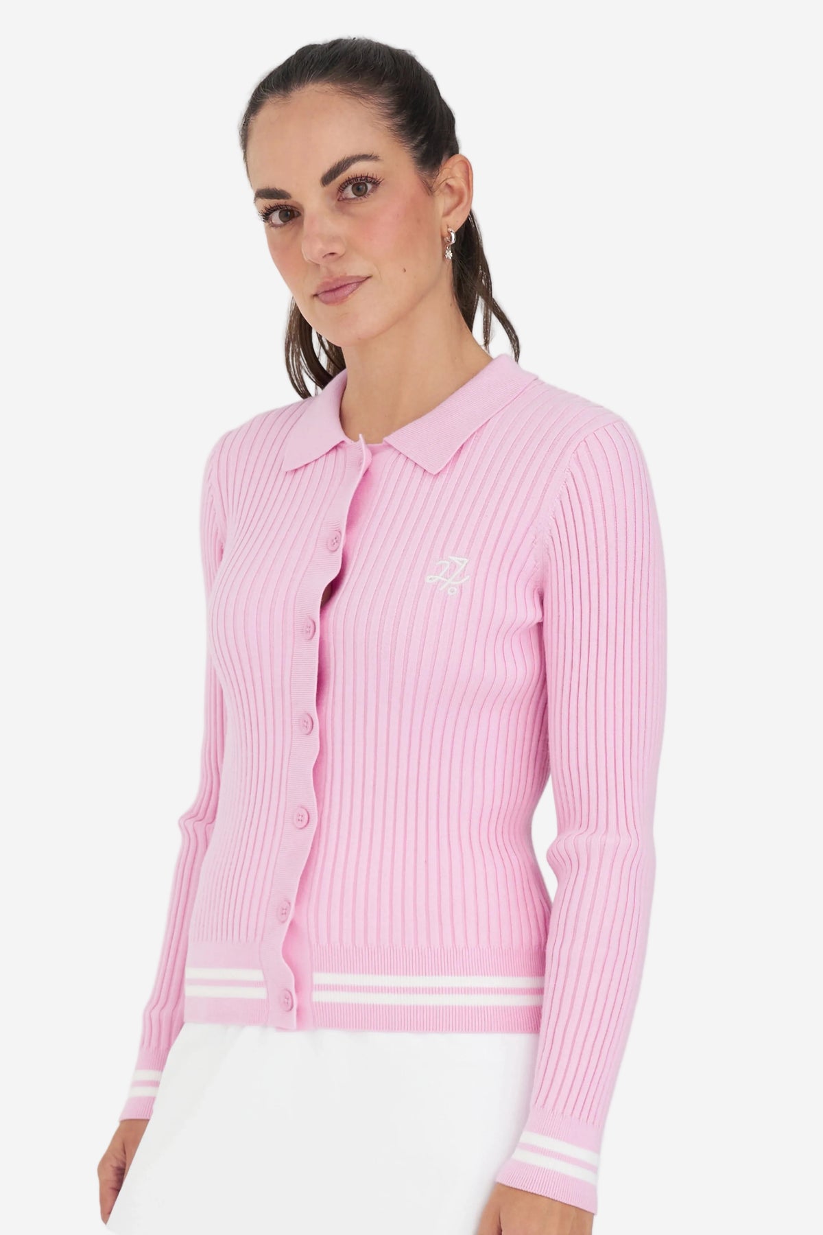 HUFFER FIELDS RIB CARDIGAN - CAMELLIA - THE VOGUE STORE