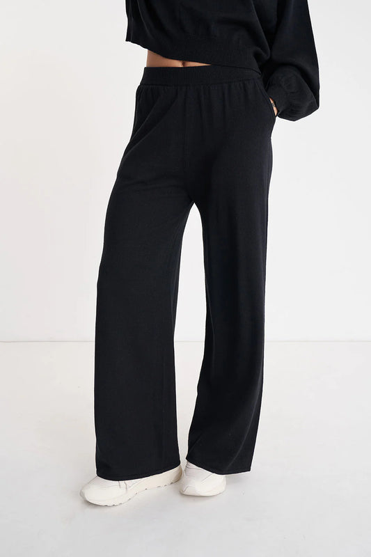 HUFFER MERINO LOUNGE PANT - BLACK - THE VOGUE STORE