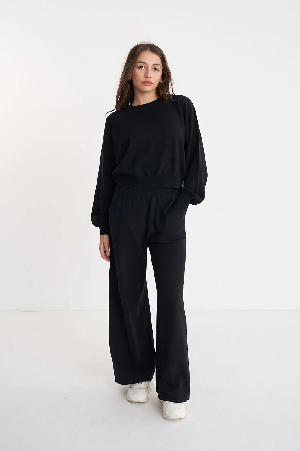 HUFFER MERINO BELLA CROP KNIT - BLACK - THE VOGUE STORE