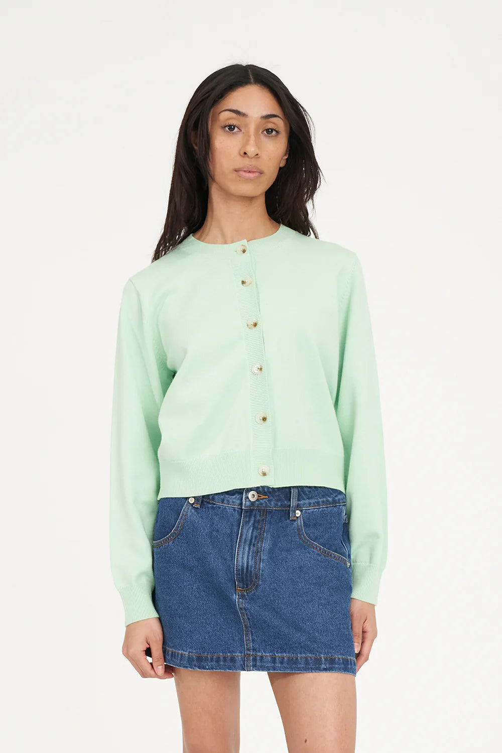 HUFFER KENZIE CROP KNIT CARDIGAN - MATCHA - THE VOGUE STORE