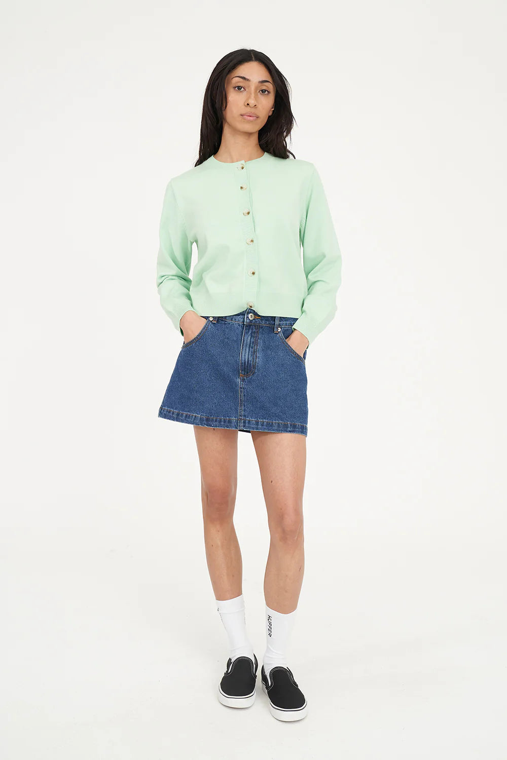 HUFFER KENZIE CROP KNIT CARDIGAN - MATCHA - THE VOGUE STORE