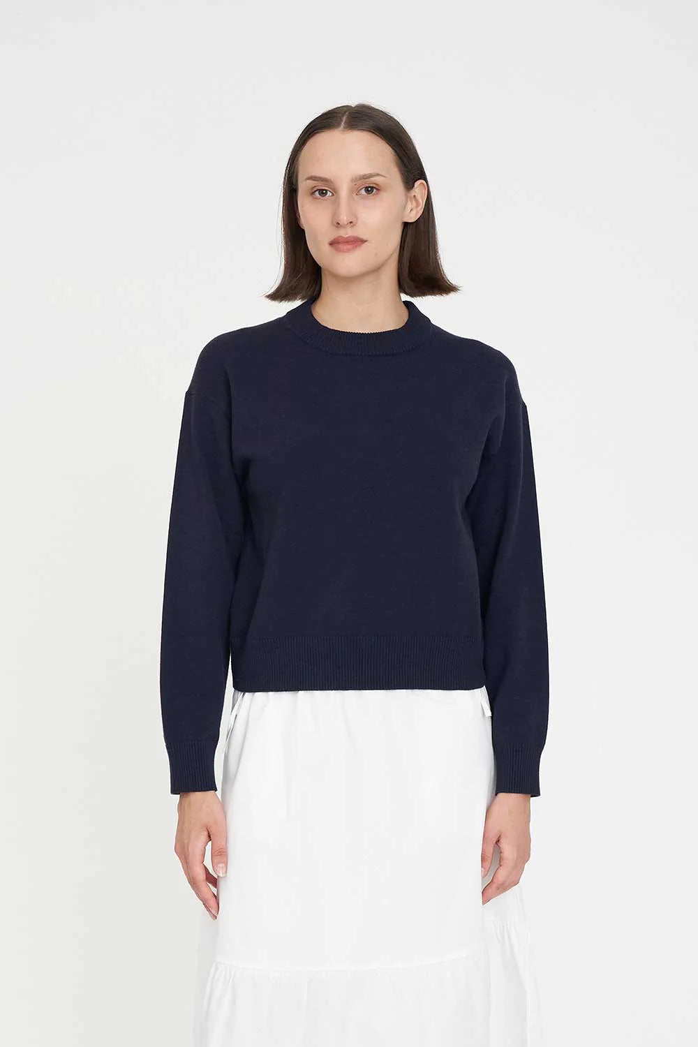 HUFFER CLASSIC KNIT CREW - NAVY - THE VOGUE STORE
