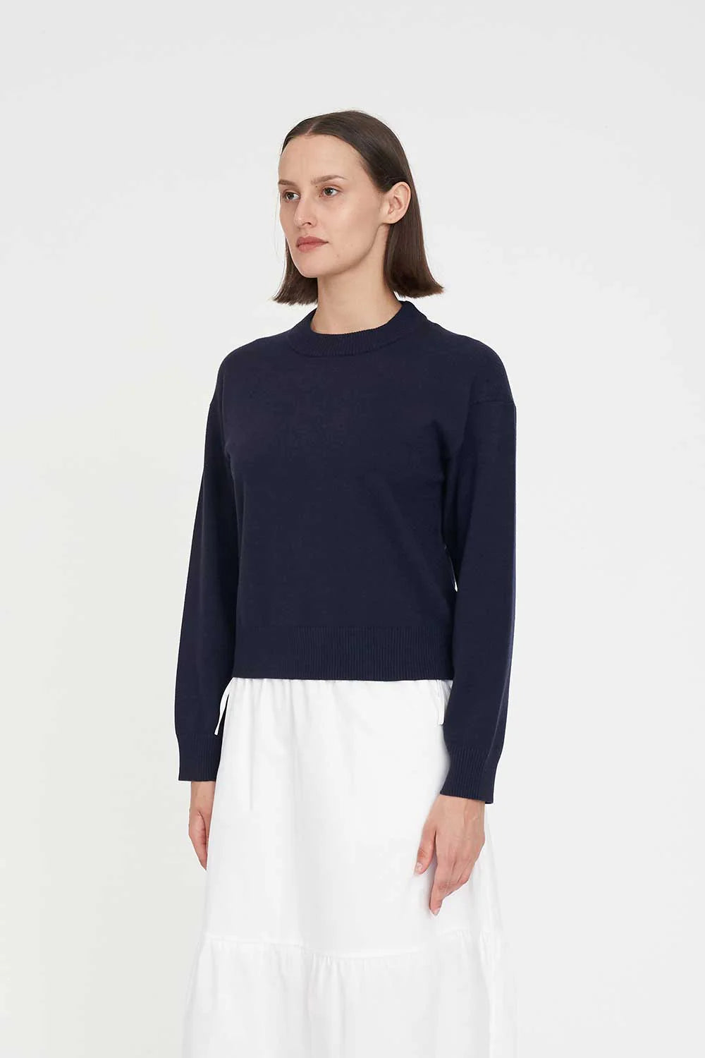 HUFFER CLASSIC KNIT CREW - NAVY - THE VOGUE STORE