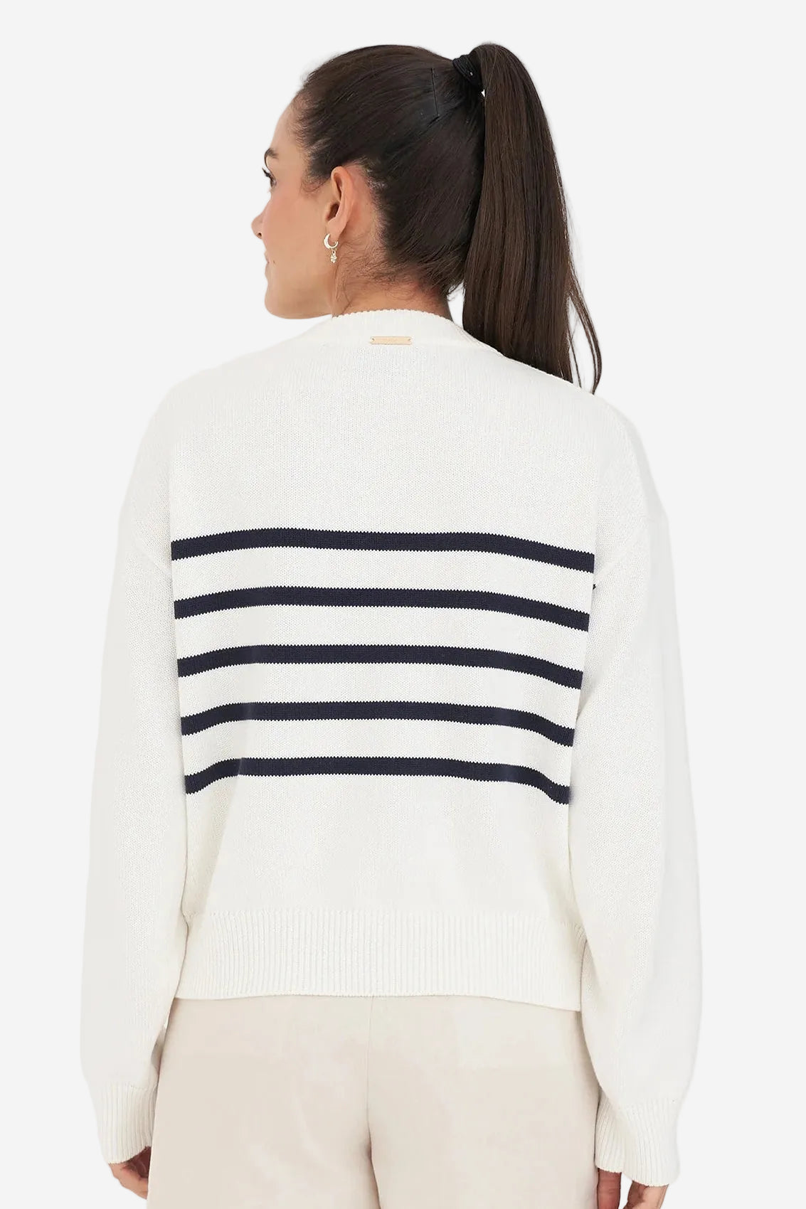 HUFFER CLASSIC KNIT CREW - CHALK/NAVY - THE VOGUE STORE