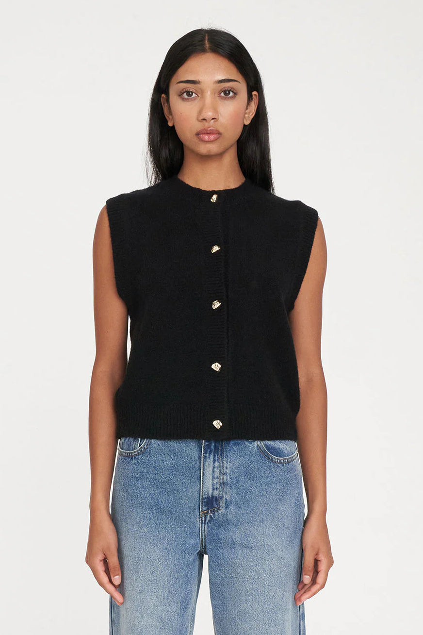 HUFFER ELLE KNIT VEST - BLACK - THE VOGUE STORE