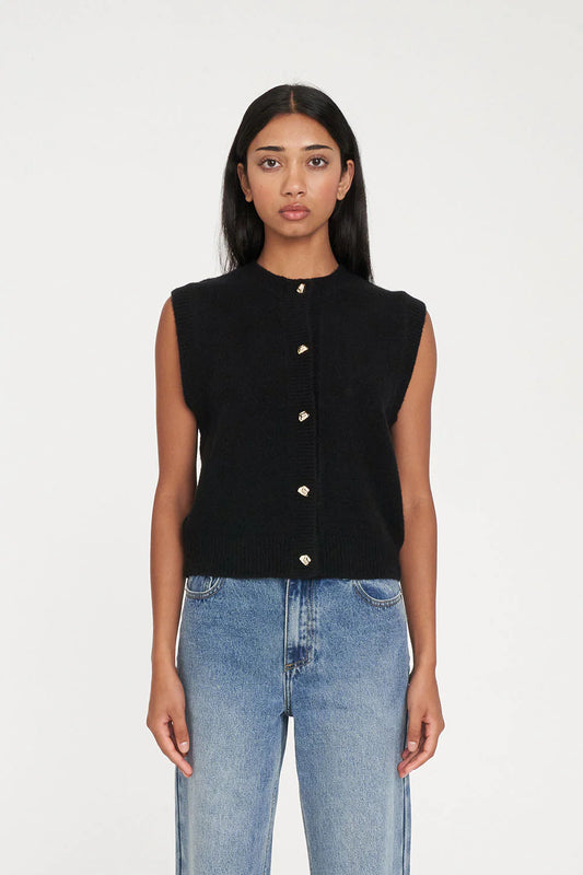 HUFFER ELLE KNIT VEST - BLACK - THE VOGUE STORE