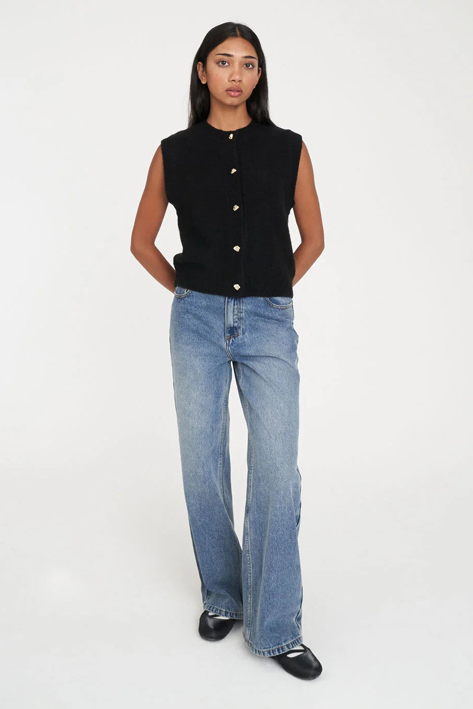 HUFFER ELLE KNIT VEST - BLACK - THE VOGUE STORE