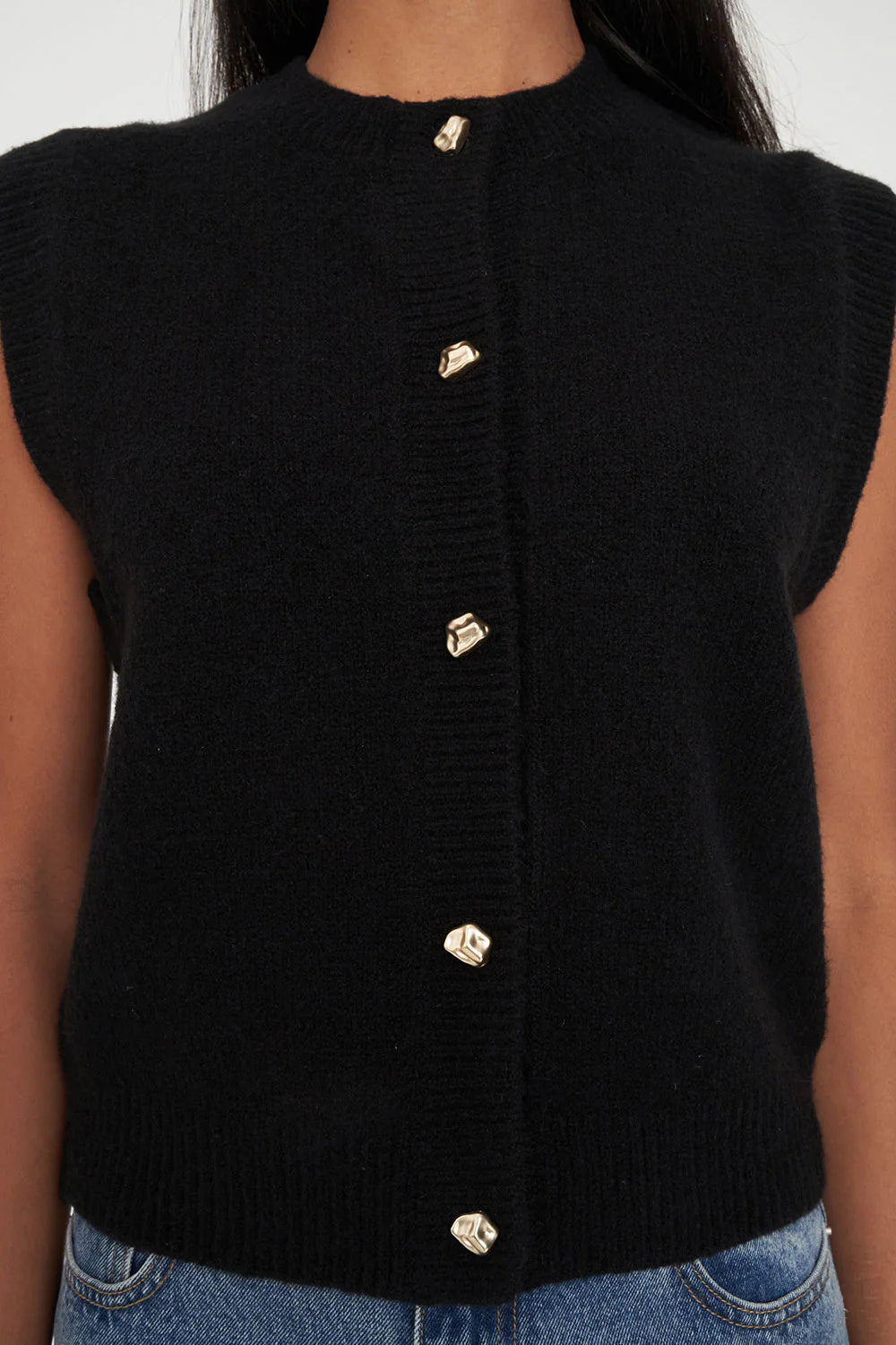 HUFFER ELLE KNIT VEST - BLACK - THE VOGUE STORE