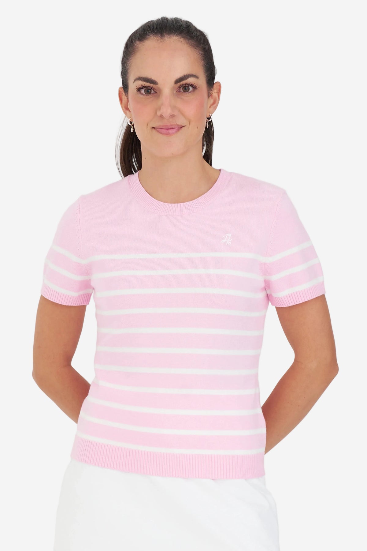 HUFFER BRETON KNIT TOP - CAMELLIA/WHITE - THE VOGUE STORE
