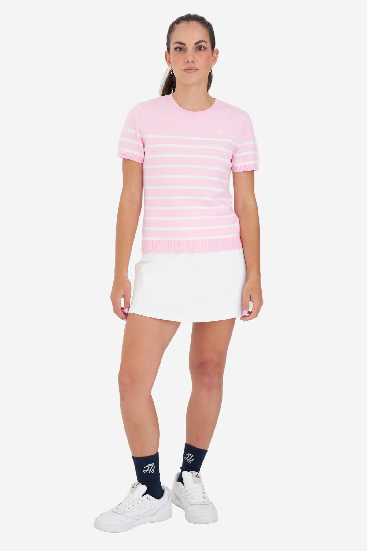 HUFFER BRETON KNIT TOP - CAMELLIA/WHITE - THE VOGUE STORE