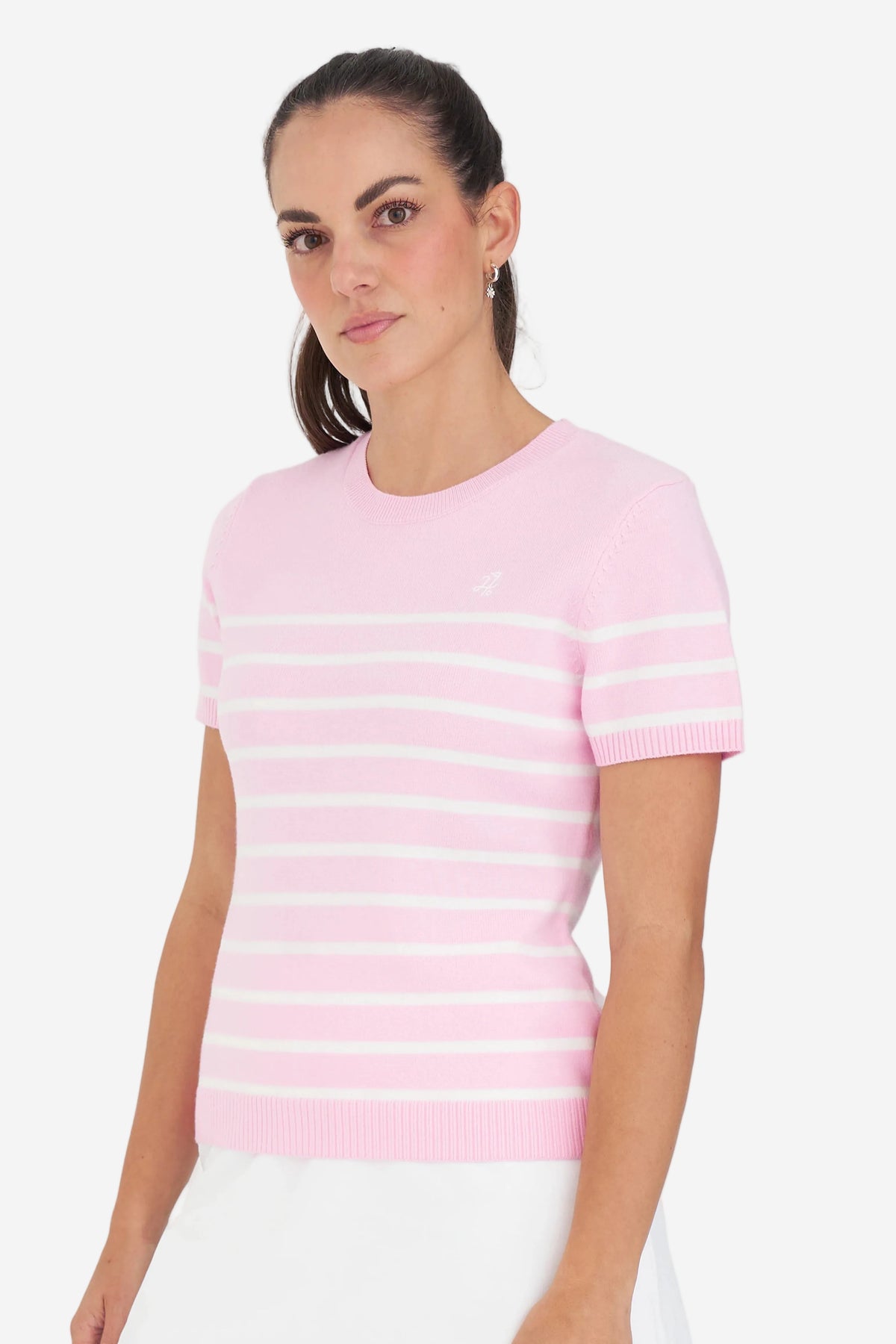 HUFFER BRETON KNIT TOP - CAMELLIA/WHITE - THE VOGUE STORE
