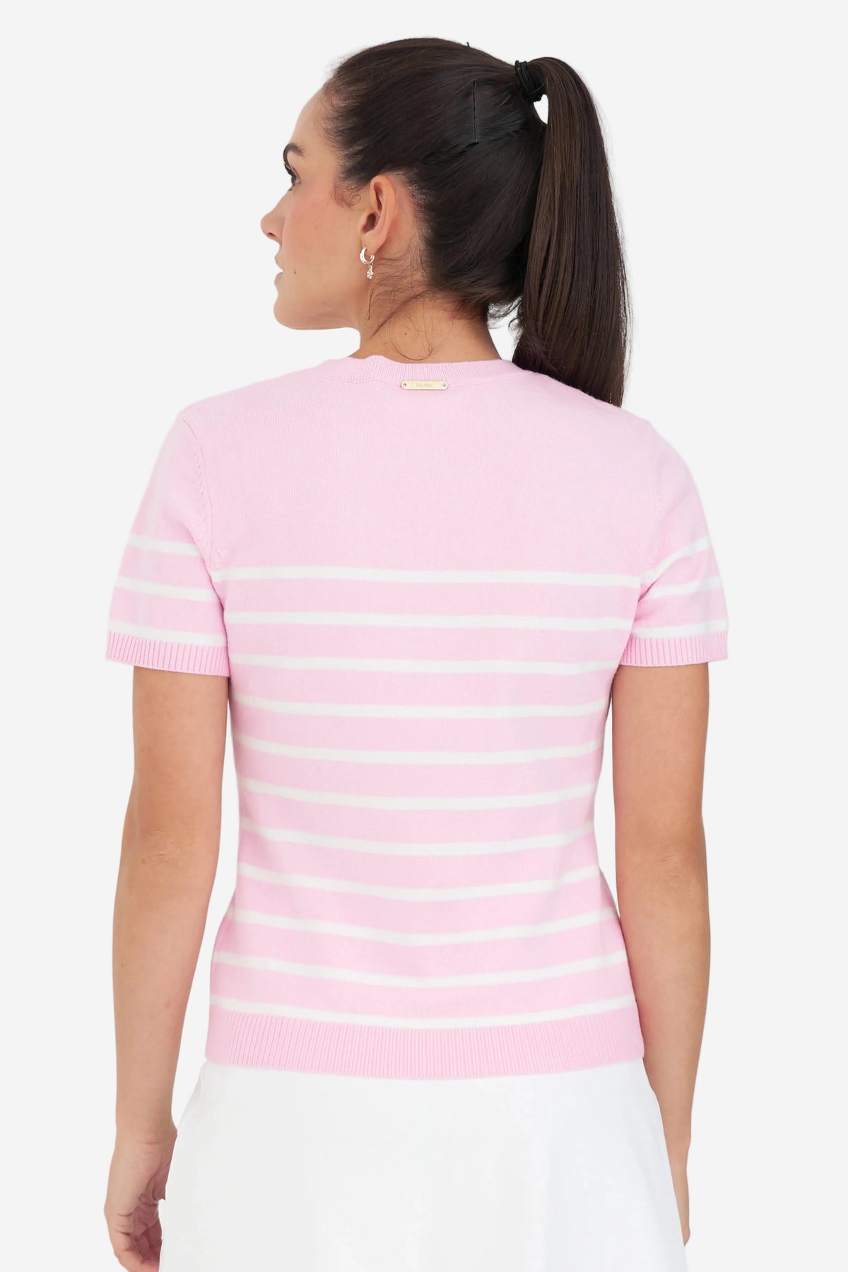 HUFFER BRETON KNIT TOP - CAMELLIA/WHITE - THE VOGUE STORE