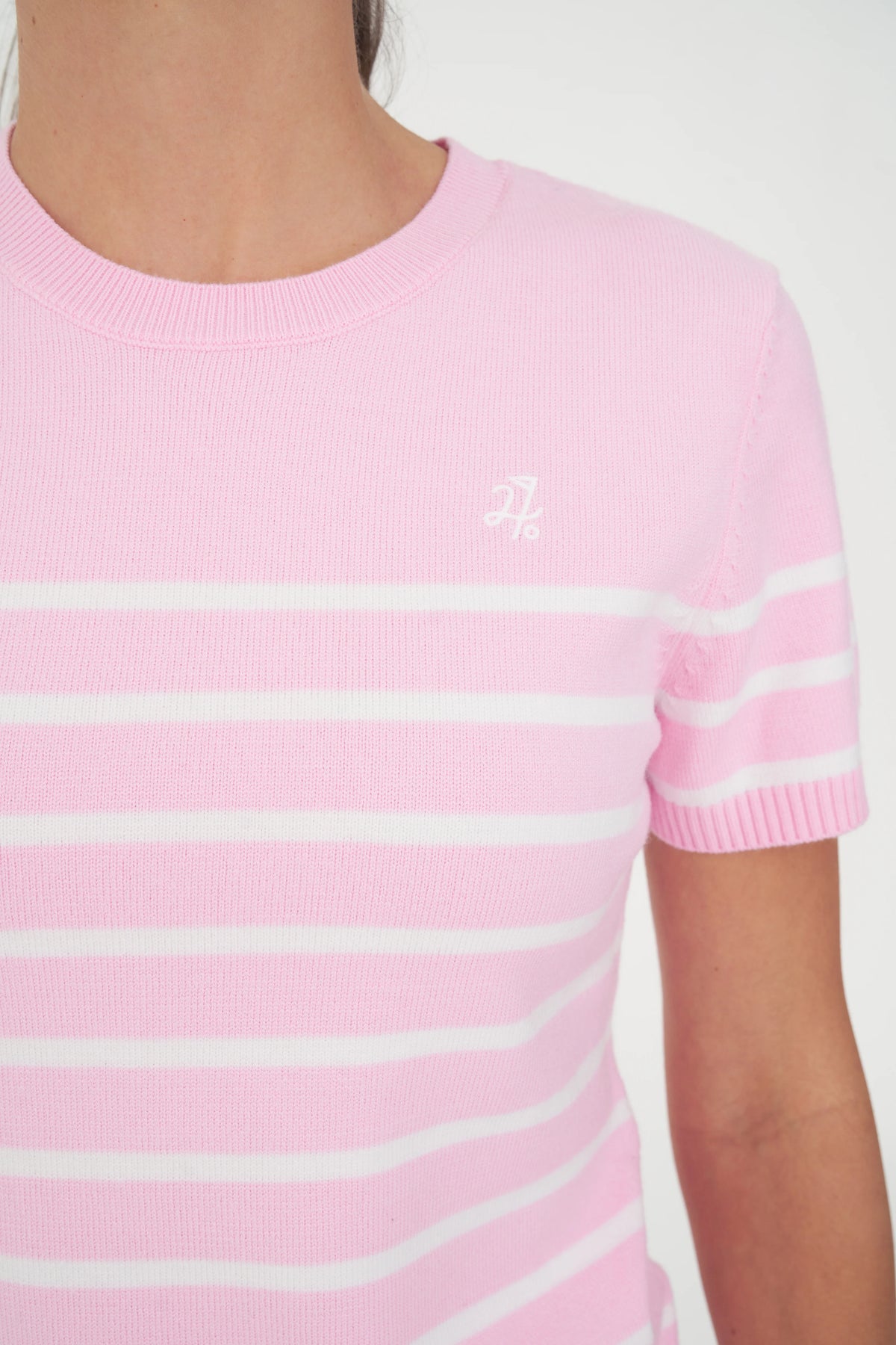 HUFFER BRETON KNIT TOP - CAMELLIA/WHITE - THE VOGUE STORE