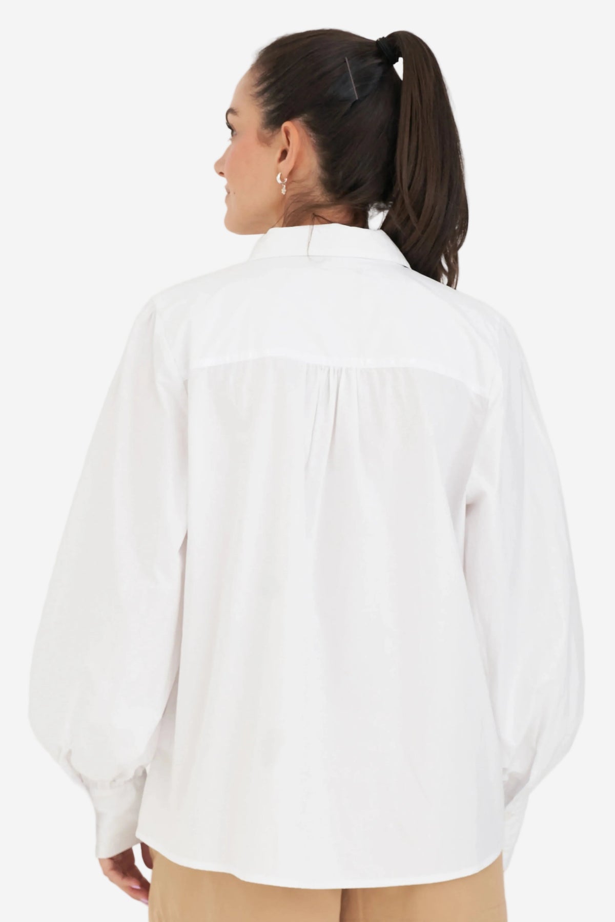 HUFFER CLASSIC BILLOWY SLEEVE SHIRT - WHITE - THE VOGUE STORE