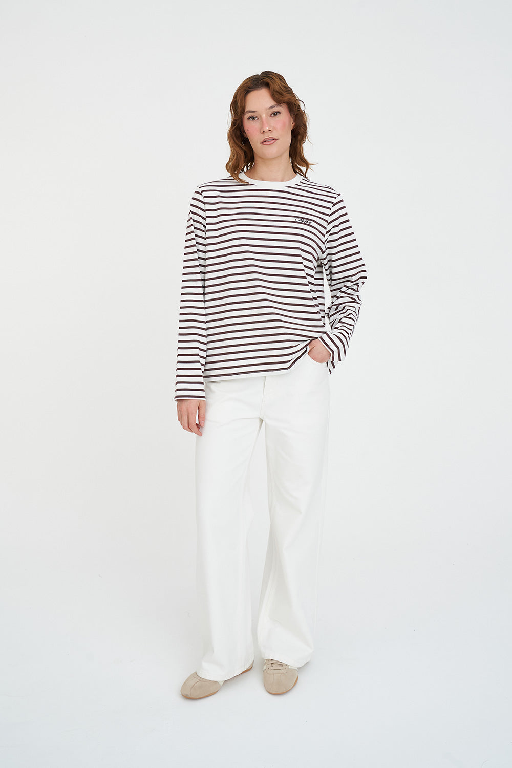 HUFFER OUI OUI LS RELAX TEE - CHESTNUT/CHALK - THE VOGUE STORE