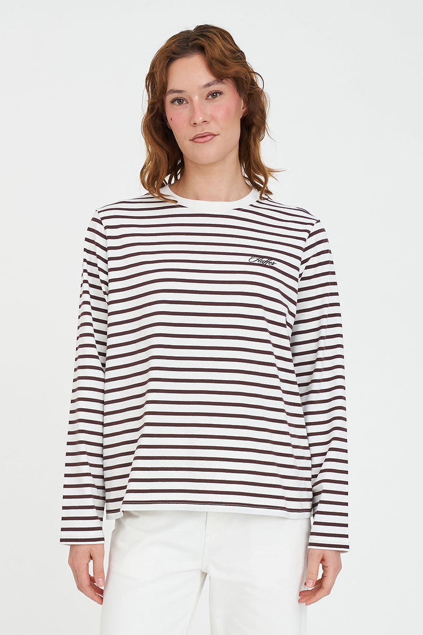 HUFFER OUI OUI LS RELAX TEE - CHESTNUT/CHALK - THE VOGUE STORE