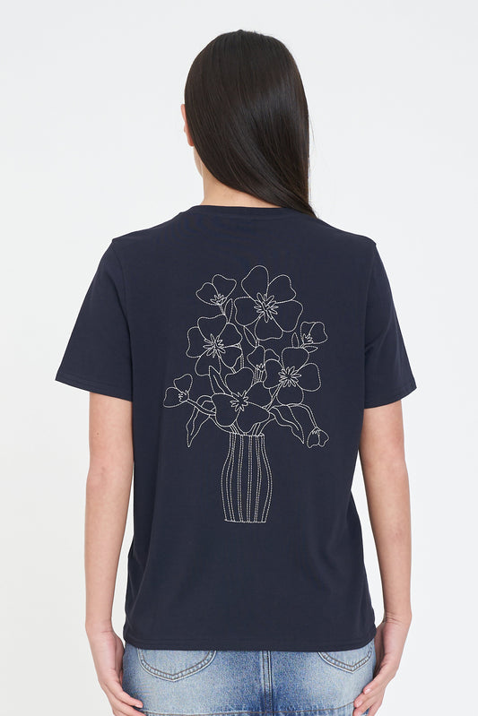 HUFFER CLASSIC TEE 170 - FLORETTE NAVY - THE VOGUE STORE