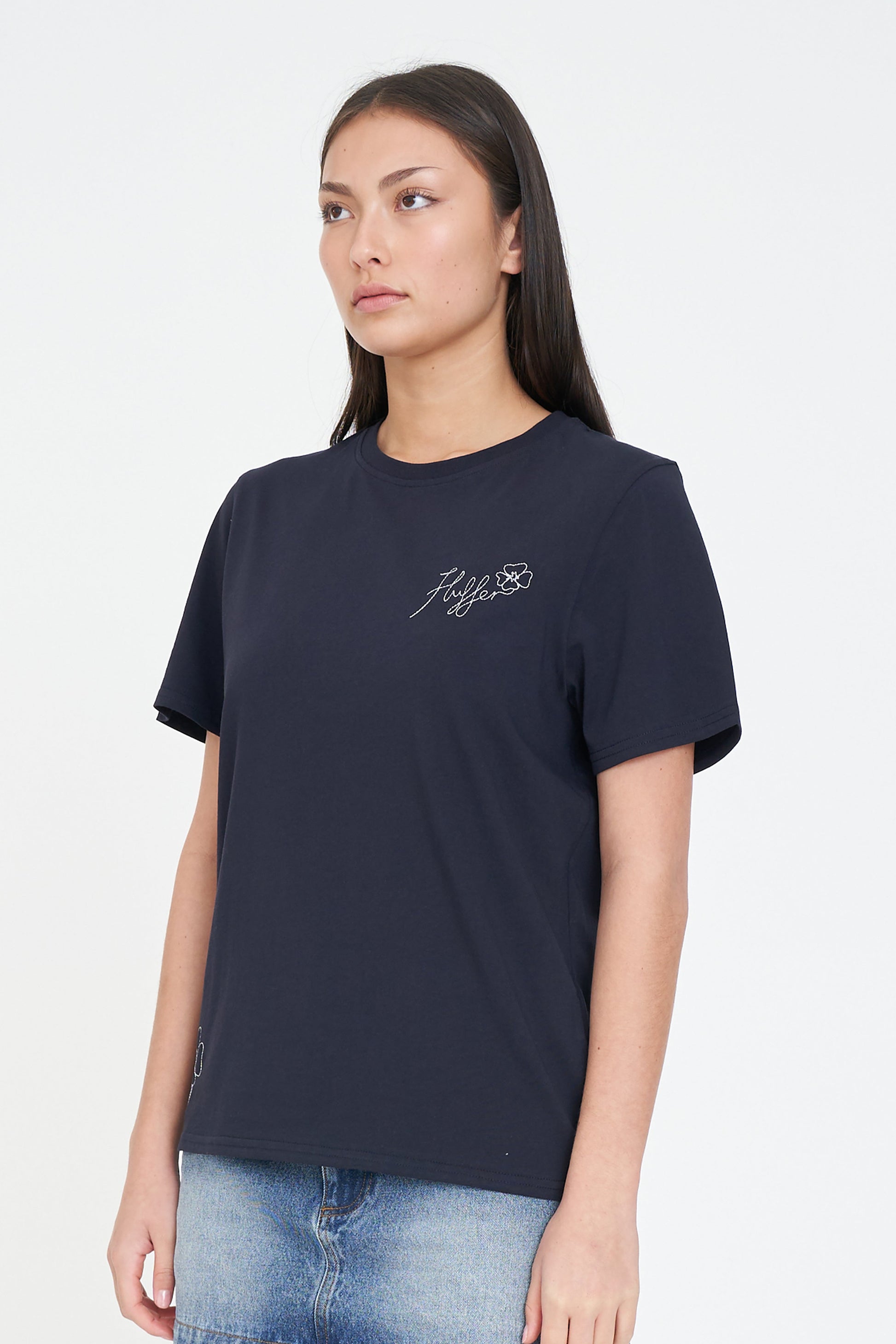 HUFFER CLASSIC TEE 170 - FLORETTE NAVY - THE VOGUE STORE
