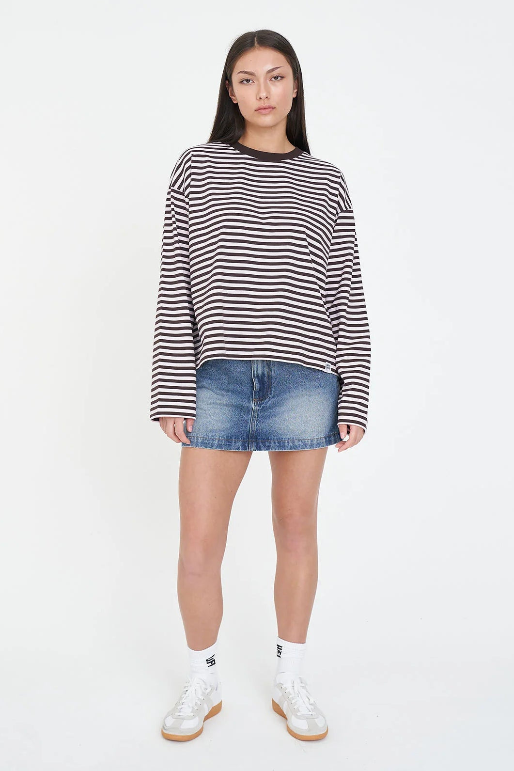 HUFFER ALEX STRIPE BILLIE LS TEE - PETAL/COCOA - THE VOGUE STORE
