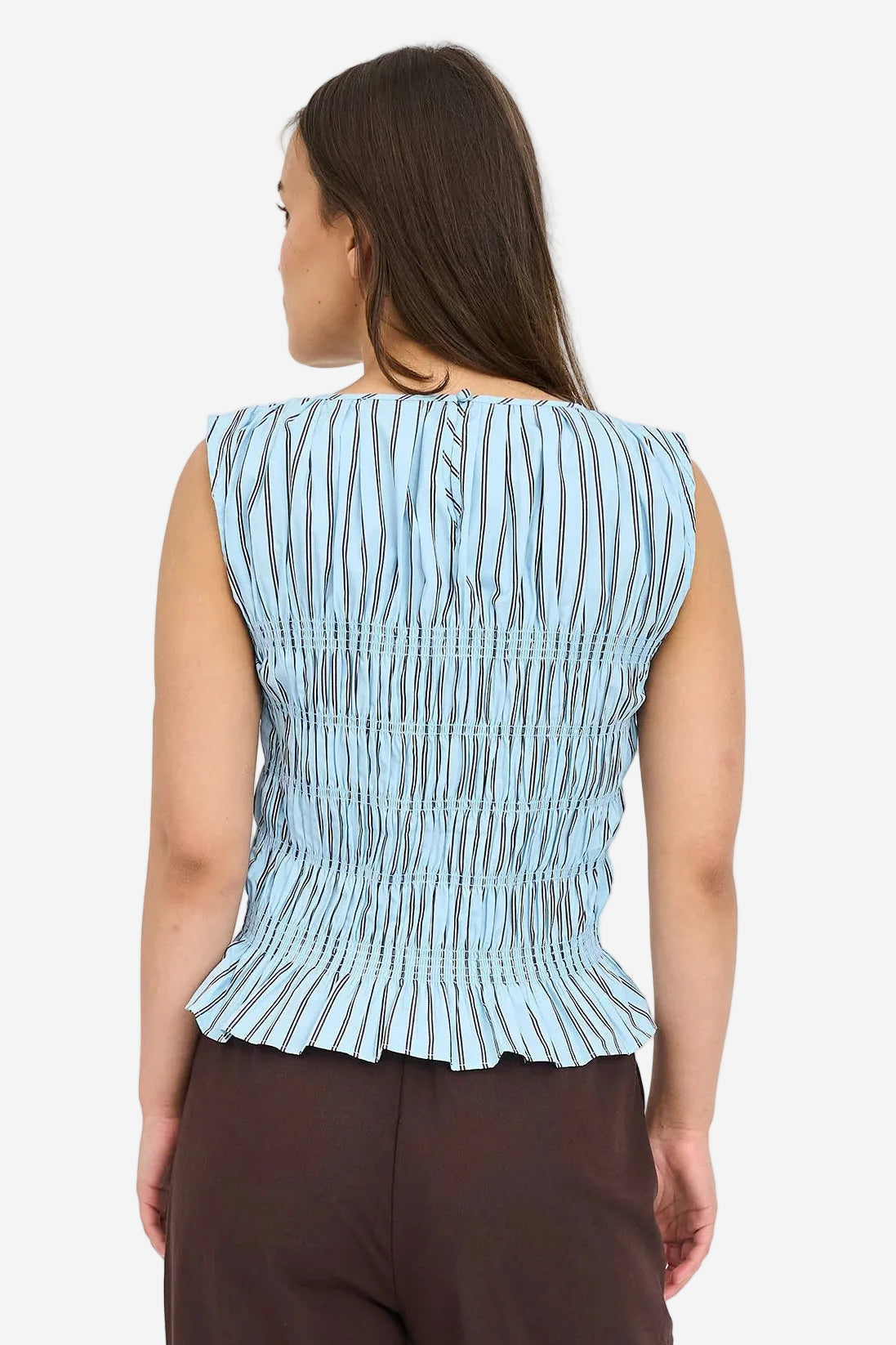 HUFFER STRIPE BRIDGET SHIRRED TOP - BAY BLUE - THE VOGUE STORE