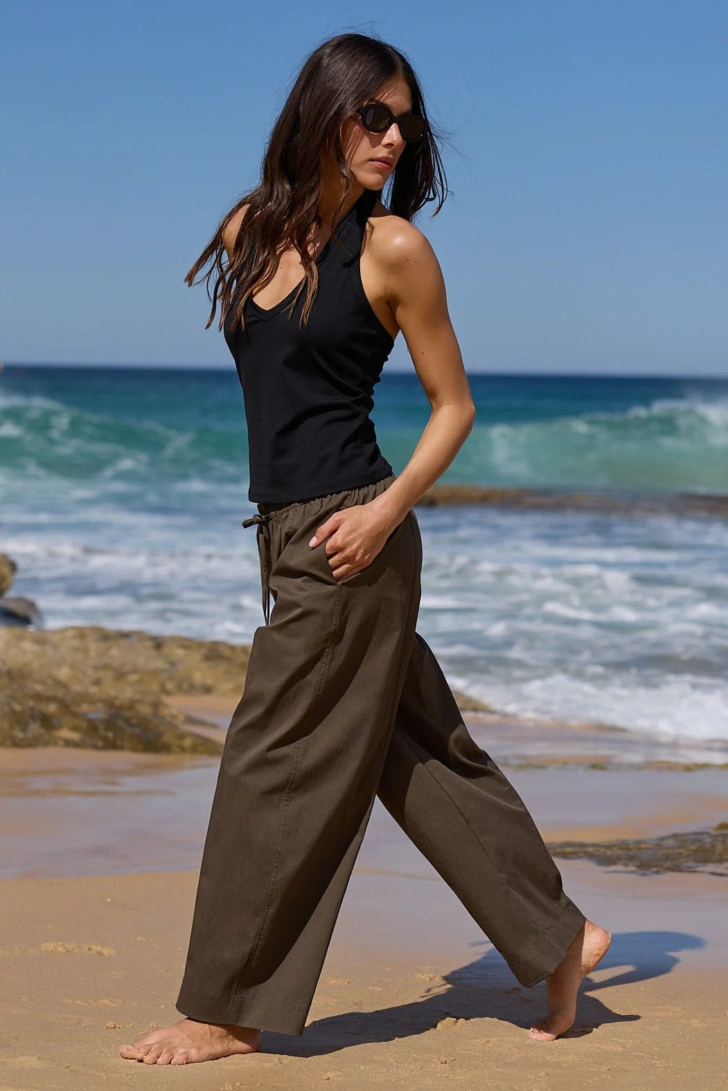 IVY + JACK TRANSIT OLIVE PULL ON WAIST TIE BARREL LEG PANTS - THE VOGUE STORE