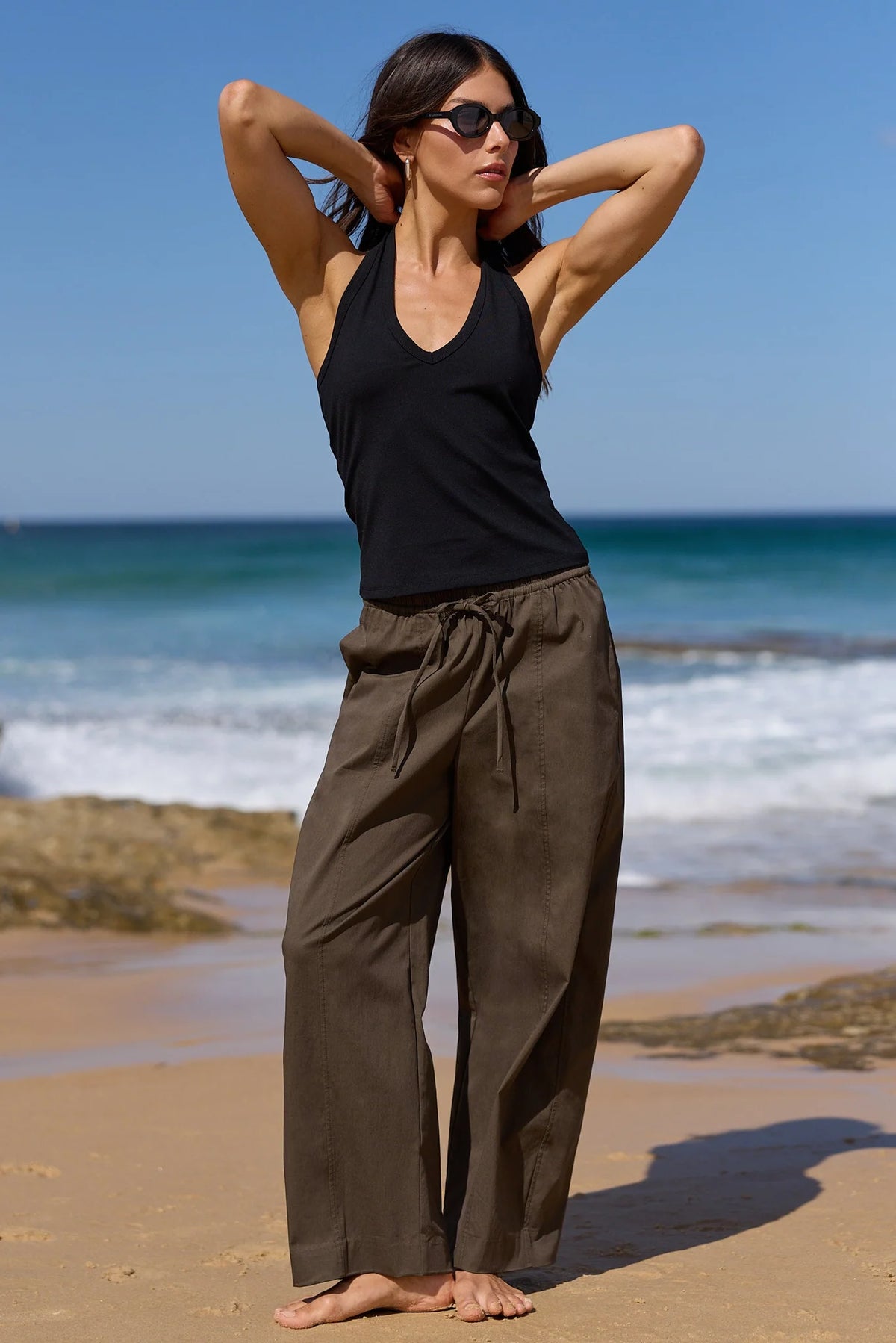IVY + JACK TRANSIT OLIVE PULL ON WAIST TIE BARREL LEG PANTS - THE VOGUE STORE