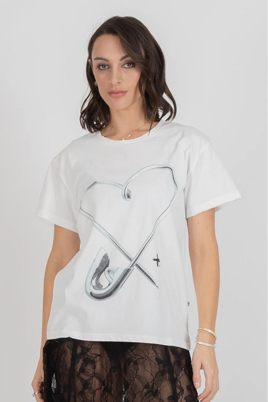 FEDERATION FRANKIE TEE - PINNED HEART - WHITE - THE VOGUE STORE