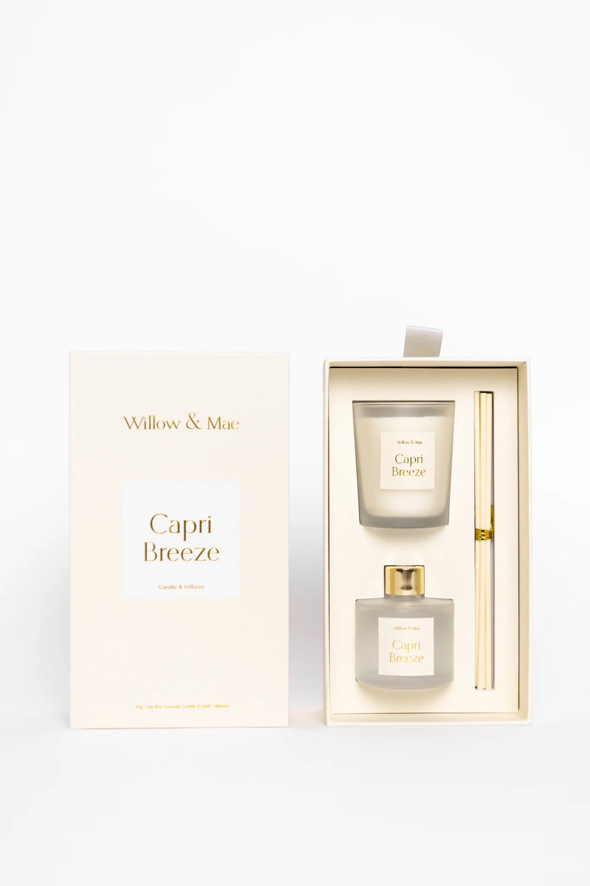 WILLOW & MAE CAPRI BREEZE IVORY 70G CANDLE + 50ML DIFFUSER SET - THE VOGUE STORE