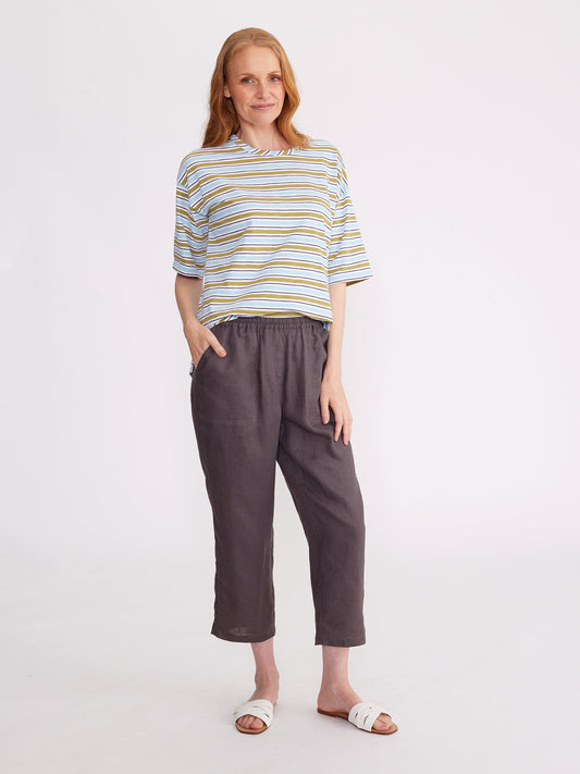 YARRA TRAIL WASHER LINEN CROPPED PANT - CHARCOAL - THE VOGUE STORE