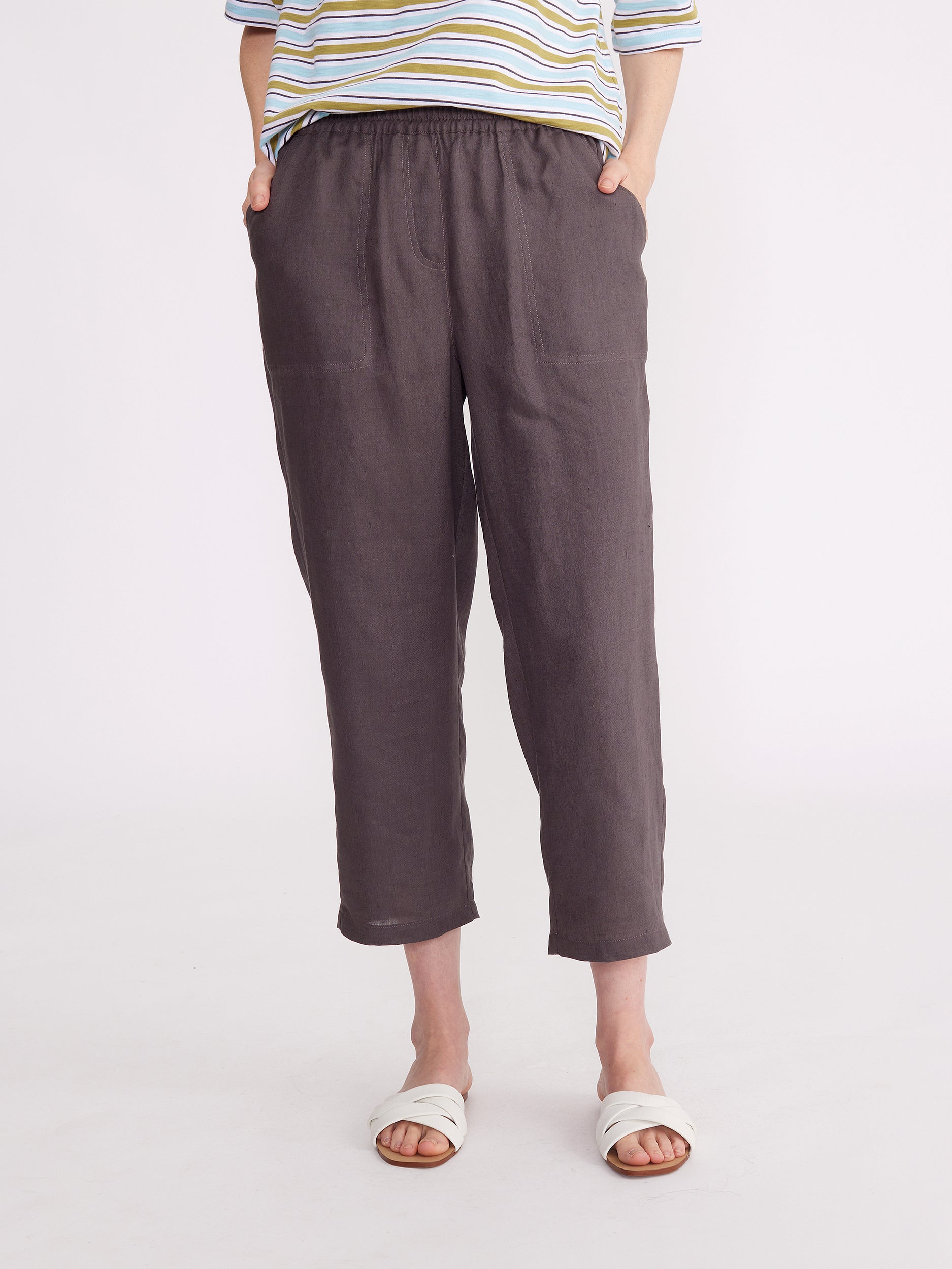 YARRA TRAIL WASHER LINEN CROPPED PANT - CHARCOAL - THE VOGUE STORE