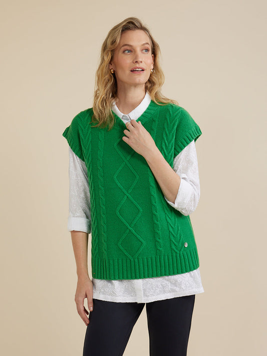 YARRA TRAIL CABLE VEST - JADE - THE VOGUE STORE