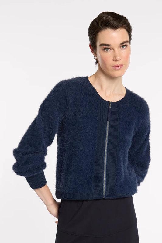 MARCO POLO FLUFFY KNIT BOMBER - NAVY - THE VOGUE STORE