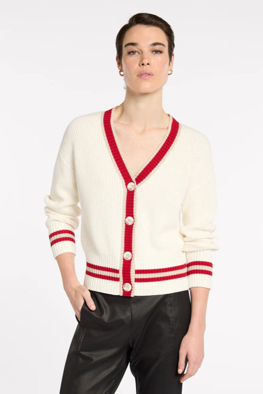 MARCO POLO RACER STRIPE CARDI - IVORY - THE VOGUE STORE
