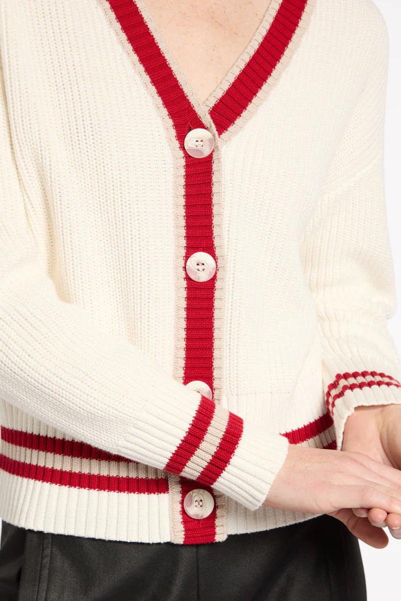 MARCO POLO RACER STRIPE CARDI - IVORY - THE VOGUE STORE