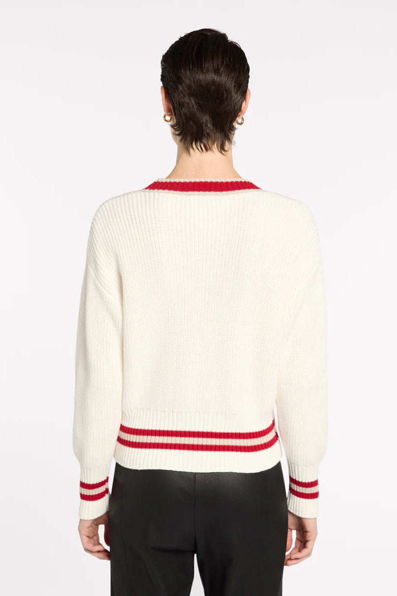 MARCO POLO RACER STRIPE CARDI - IVORY - THE VOGUE STORE