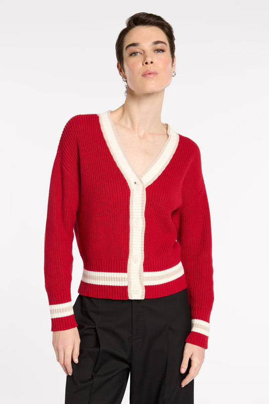 MARCO POLO RACER STRIPE CARDI - CRIMSON - THE VOGUE STORE