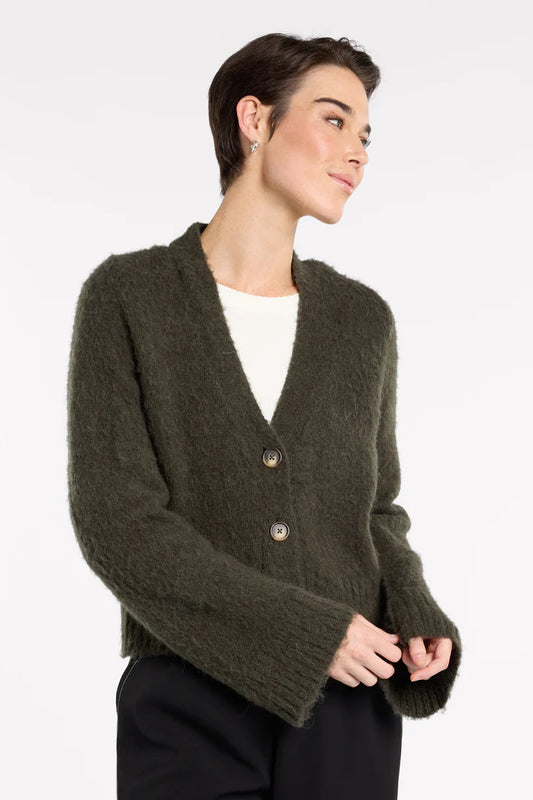 MARCO POLO TEXTURED KNIT CARDI - KHAKI - THE VOGUE STORE