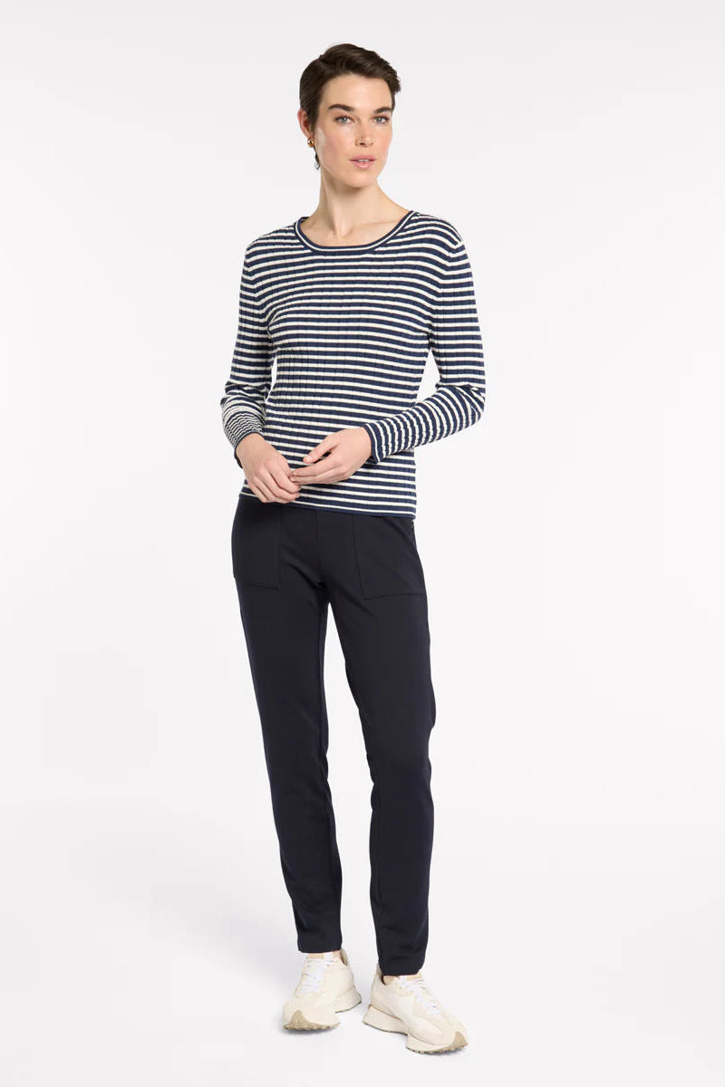 MARCO POLO FINE STRIPE RIB KNIT - NAVY/IVORY - THE VOGUE STORE