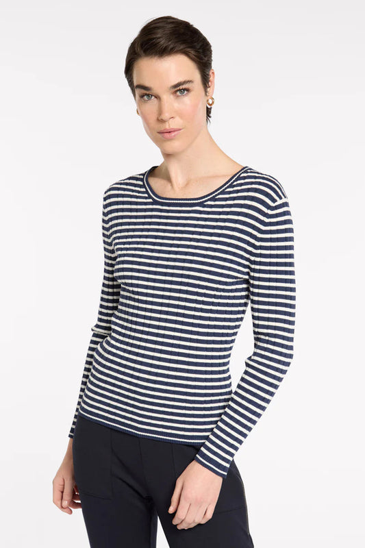 MARCO POLO FINE STRIPE RIB KNIT - NAVY/IVORY - THE VOGUE STORE