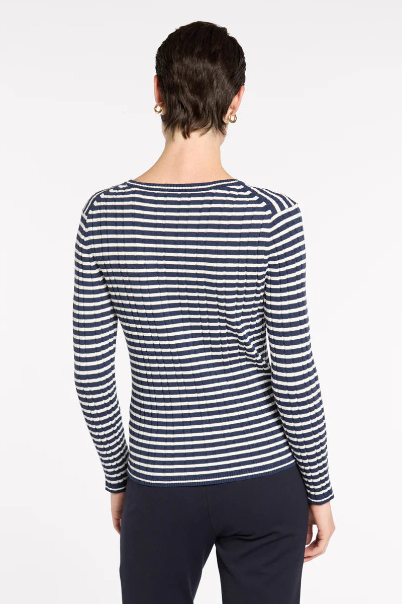 MARCO POLO FINE STRIPE RIB KNIT - NAVY/IVORY - THE VOGUE STORE