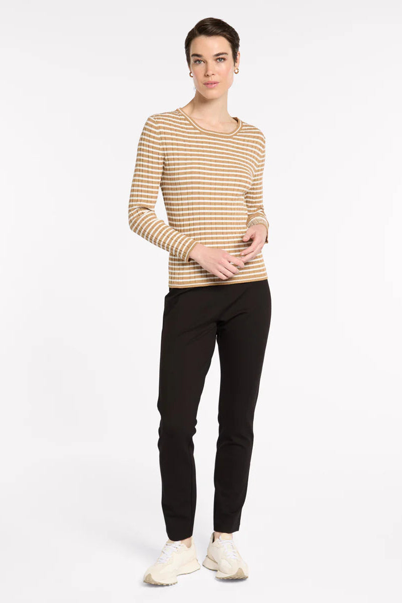 MARCO POLO FINE STRIPE RIB KNIT - TAN/IVORY - THE VOGUE STORE
