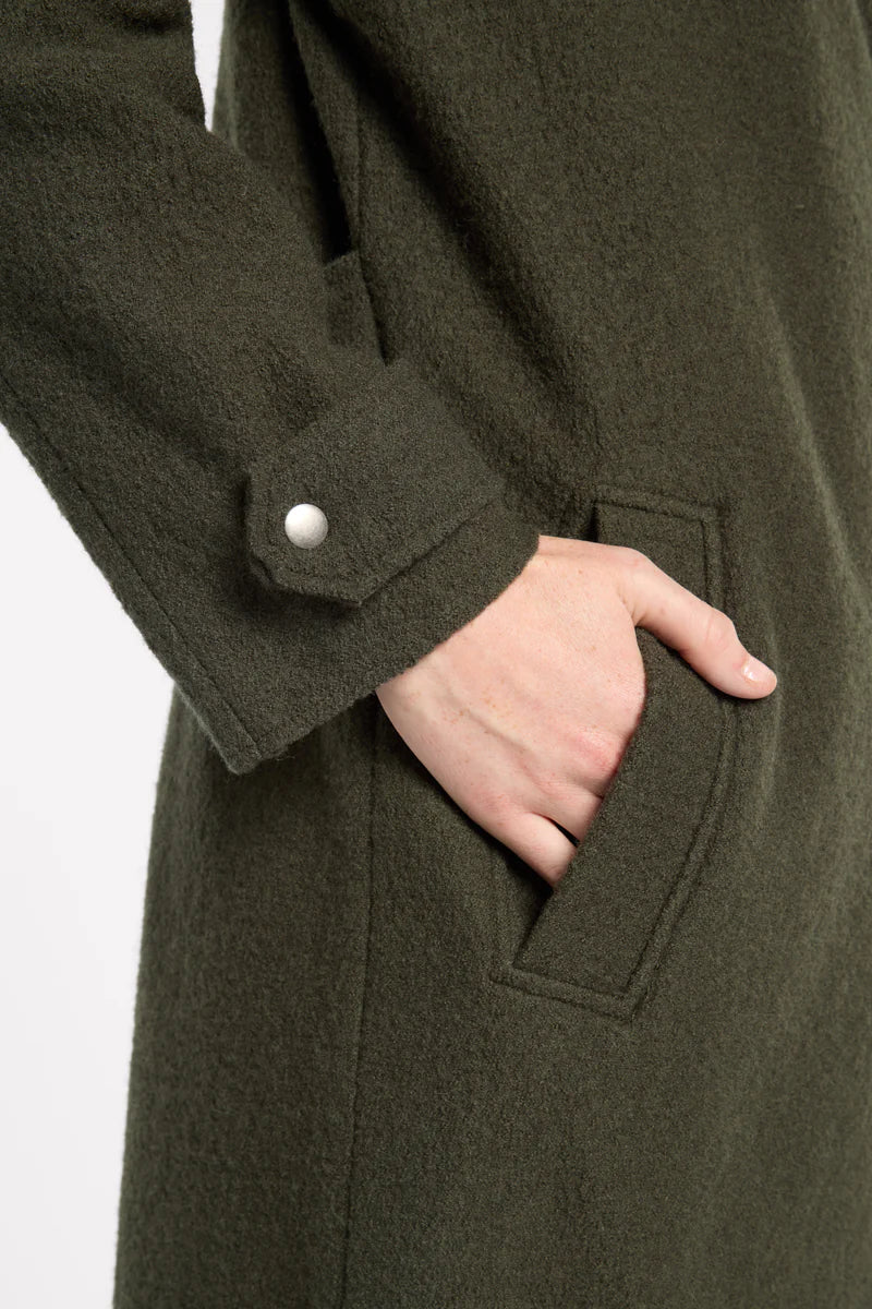 MARCO POLO BOILED WOOL MOTO COAT - KHAKI - THE VOGUE STORE