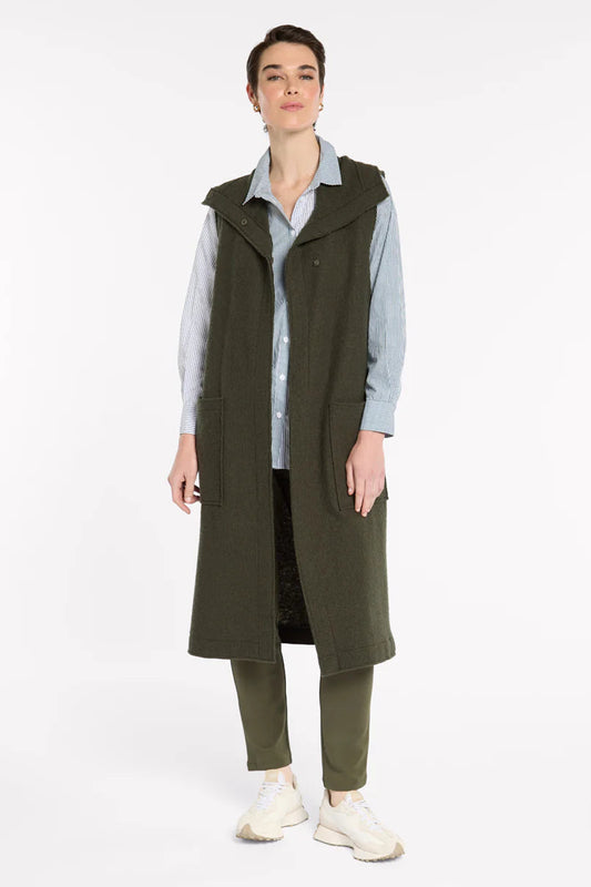 MARCO POLO BOILED WOOL WRAP VEST - KHAKI - THE VOGUE STORE