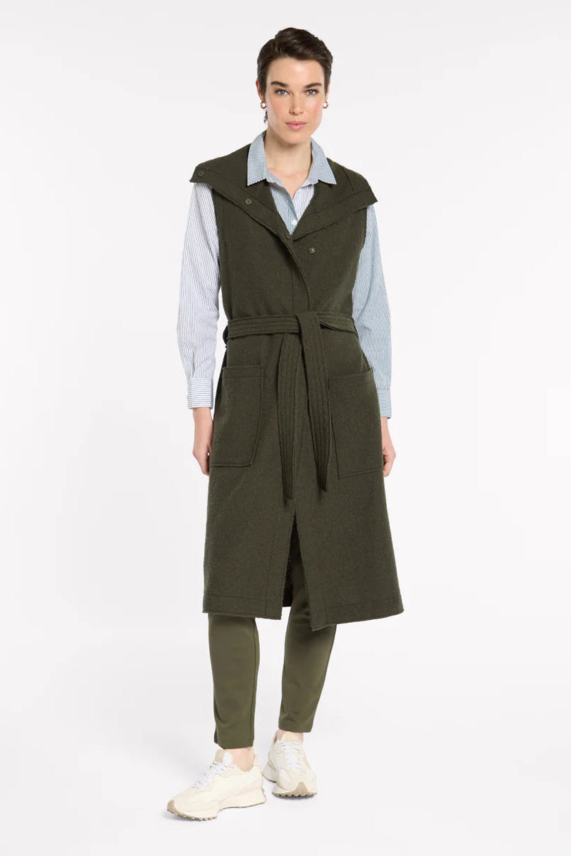 MARCO POLO BOILED WOOL WRAP VEST - KHAKI - THE VOGUE STORE