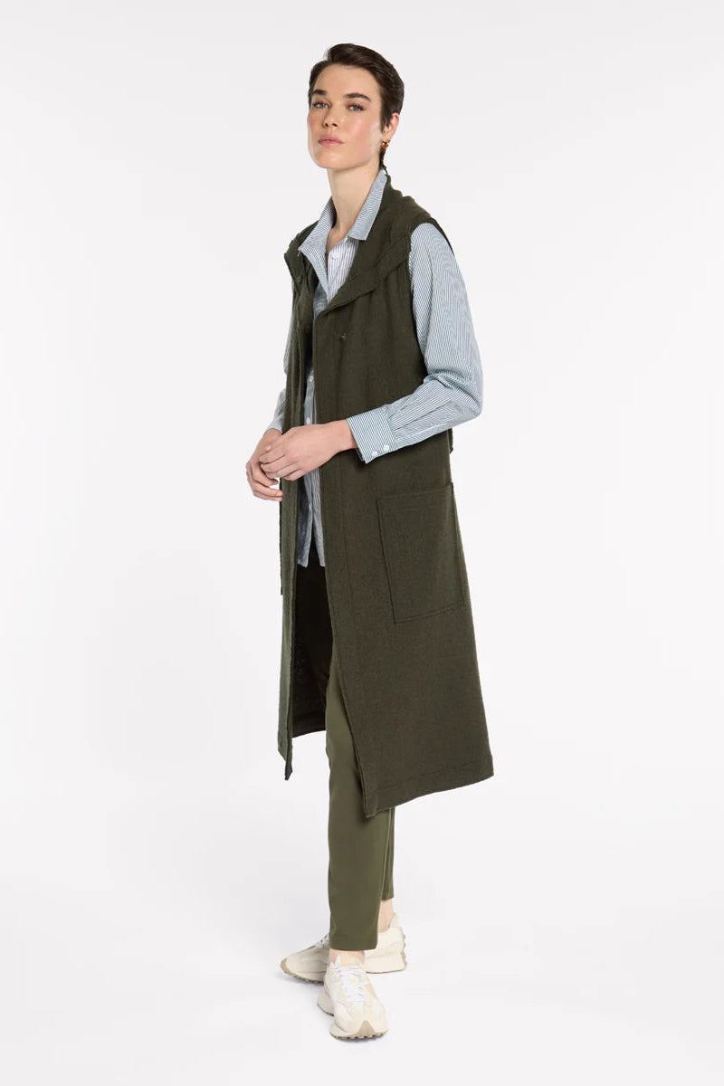 MARCO POLO BOILED WOOL WRAP VEST - KHAKI - THE VOGUE STORE