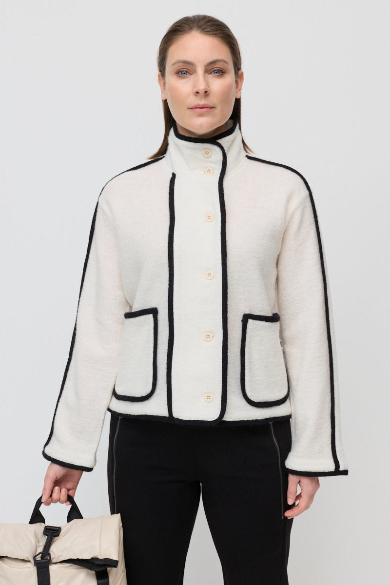MARCO POLO CONTRAST BOILED WOOL JACKET - IVORY - THE VOGUE STORE