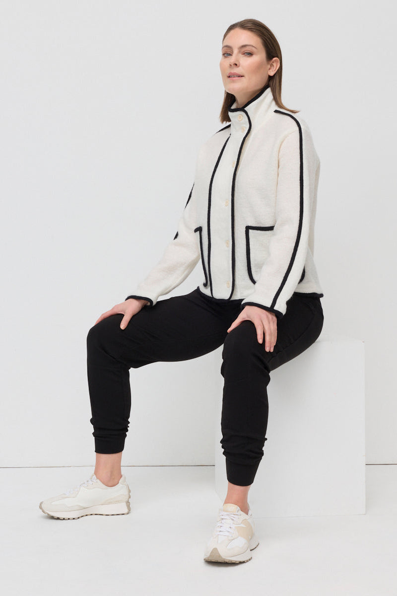 MARCO POLO CONTRAST BOILED WOOL JACKET - IVORY - THE VOGUE STORE